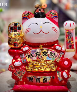 Mèo Thần Tài Vẫy Tay Màu Đỏ Phát Tài Phát Lộc