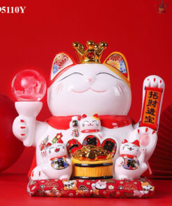 Mèo Thần Tài Vẫy Tay Mèo Đế Vương Đèn Phát Sáng Cao 26cm
