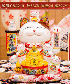 Mèo Thần Tài Vẫy Tay Ôm Thùng Vàng To