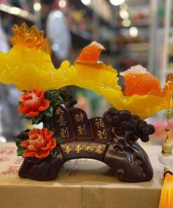 Tượng Gậy Như Ý Hoa Mẫu Đơn Cóc Ngậm Tiền 32x40cm