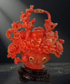 Tượng Giỏ Hoa Mẫu Đơn Nhiều Màu Cao 47x38cm - Màu Đỏ