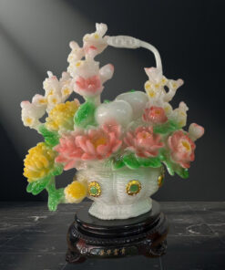 Tượng Giỏ Hoa Mẫu Đơn Nhiều Màu Cao 47x38cm - Màu Ngũ Sắc