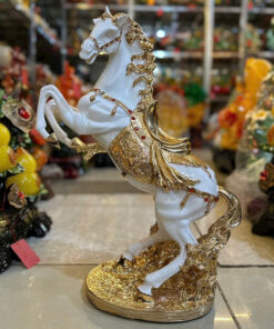 Tượng Ngựa Độc Mã Nhất Mã Phi Thiên Cao 56x38cm - Màu Trắng Yên Vàng