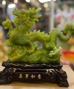Tượng Rồng Gậy Như Ý 33x33cm - Màu Xanh Rêu