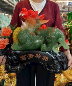 Tượng Tỳ Hưu Hoa Mẫu Đơn Cao 40x55x18cm - Màu Xanh