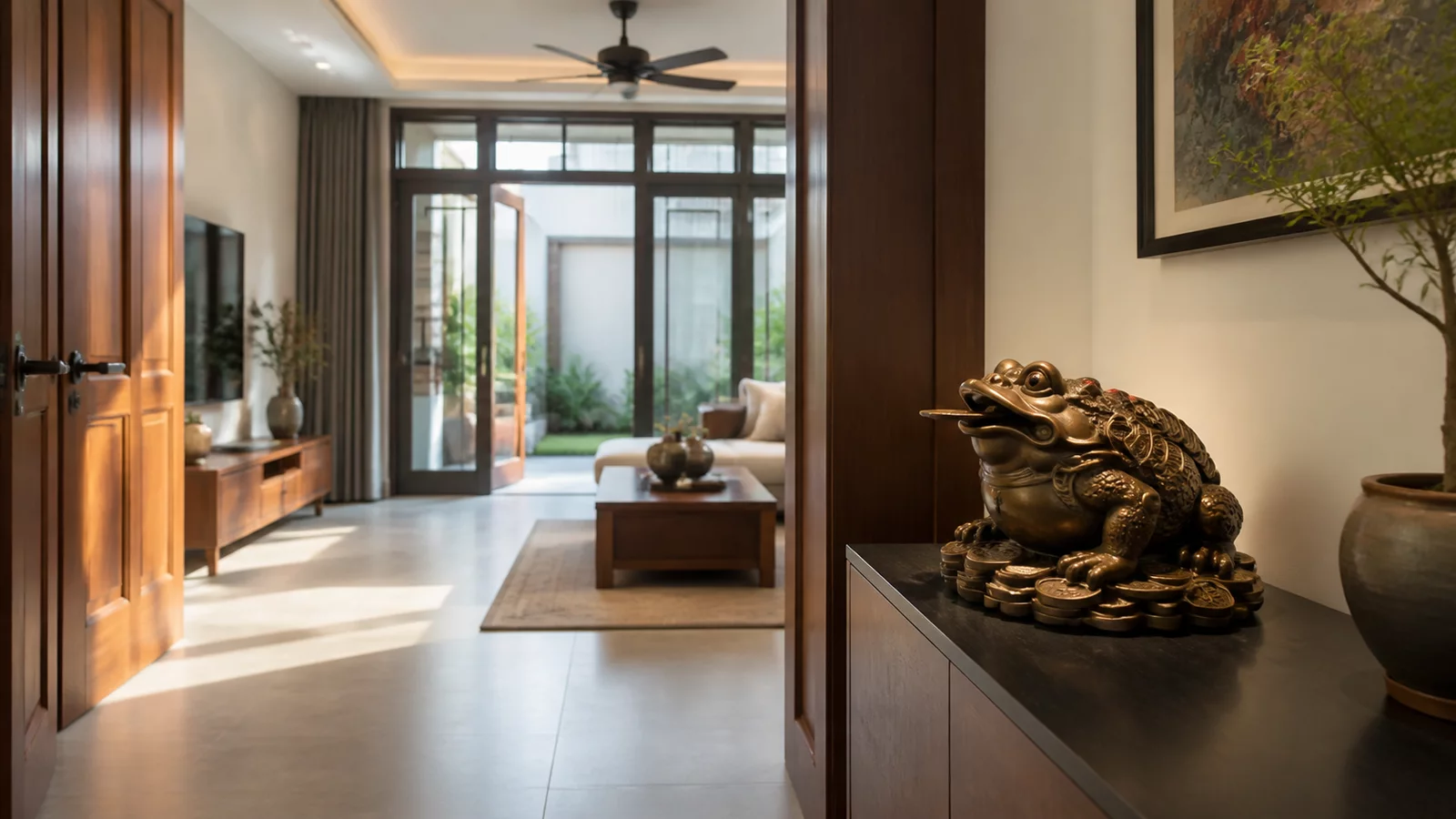 Cách đặt Cóc ngậm tiền trong phòng khách