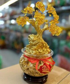 Hũ Vàng Nước Tài Lộc Thiềm Thừ Cây Tiền Mạ Vàng 24K 30X15Cm