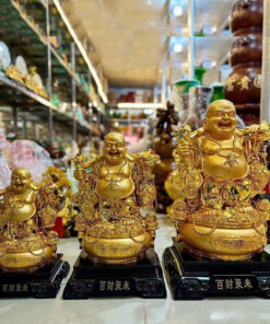 Tượng Phật Di Lặc Gánh Thùng Tiền Vàng