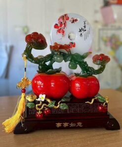 Tượng Quả Hồng Đĩa Ngọc Như Ý Phong Thủy Cao 40Cm