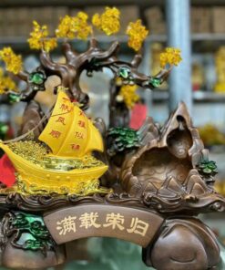 Tượng Thuyền Buồm Cây Tài Lộc Phong Thủy 40X40Cm - Màu Vàng