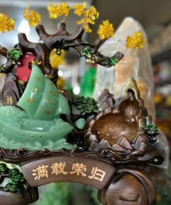 Tượng Thuyền Buồm Cây Tài Lộc Phong Thủy 40X40Cm - Màu Xanh