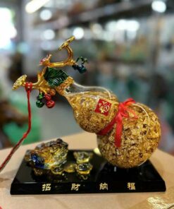 Tỳ Hưu Và Cóc Ngậm Tiền Bên Bình Hồ Lô Vàng Nước Tài Lộc 20X20Cm - Cóc Ngậm Tiền