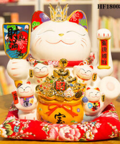 Mèo Thần Tài Thẻ Bài Khai Vận Cao 30cm - Có Vương Miện