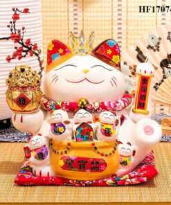 Mèo Thần Tài Thiên Kim Ngũ Phúc Cao 30cm - Có Vương Miện