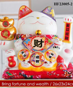 Mèo Thần Tài Vẫy Tay Đa Tài Đa Phúc Cao 25cm - Song Vàng