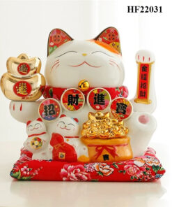 Mèo Thần Tài Vẫy Tay Đại Phú Quý Cao 25cm - Song Vàng
