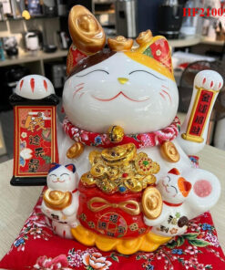 Mèo Thần Tài Vẫy Tay Hạnh Phúc Sung Túc Cao 27cm