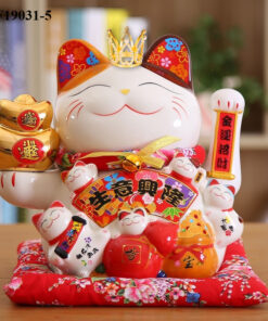 Mèo Thần Tài Vẫy Tay Kinh Doanh Hưng Thịch Cao 32cm - Đế Vương Song Vàng