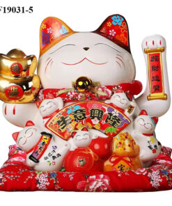 Mèo Thần Tài Vẫy Tay Kinh Doanh Hưng Thịch Cao 32cm - Thiên Kim Song Vàng