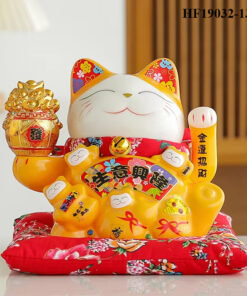 Mèo Thần Tài Vẫy Tay Kinh Doanh Hưng Thịnh Cao 25cm - Màu Vàng