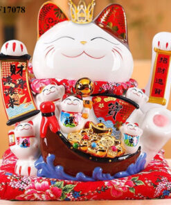 Mèo Thần Tài Vẫy Tay Thuận Buồm Xuôi Gió Cao 32cm - Có Vương Miện