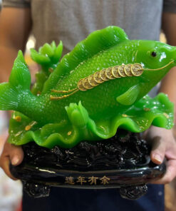 Tượng Cá Chép Lá Sen 25x35cm - Màu Xanh Lục