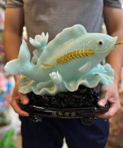 Tượng Cá Chép Lá Sen 25x35cm - Màu Xanh Ngọc