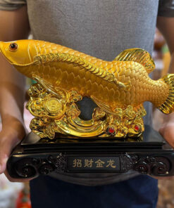 Tượng Cá Rồng Vàng Ngậm Xâu Tiền