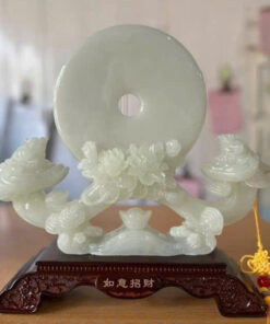 Tượng Gậy Như Ý Ngọc Bội Trắng 33x30cm