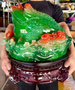 Tượng Thiềm Thừ Cóc Ngậm Tiền Cao 45x45cm - Màu Xanh