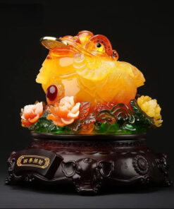 Tượng Thiềm Thừ Cóc Ngậm Tiền Hoa Mẫu Đơn - Màu Vàng