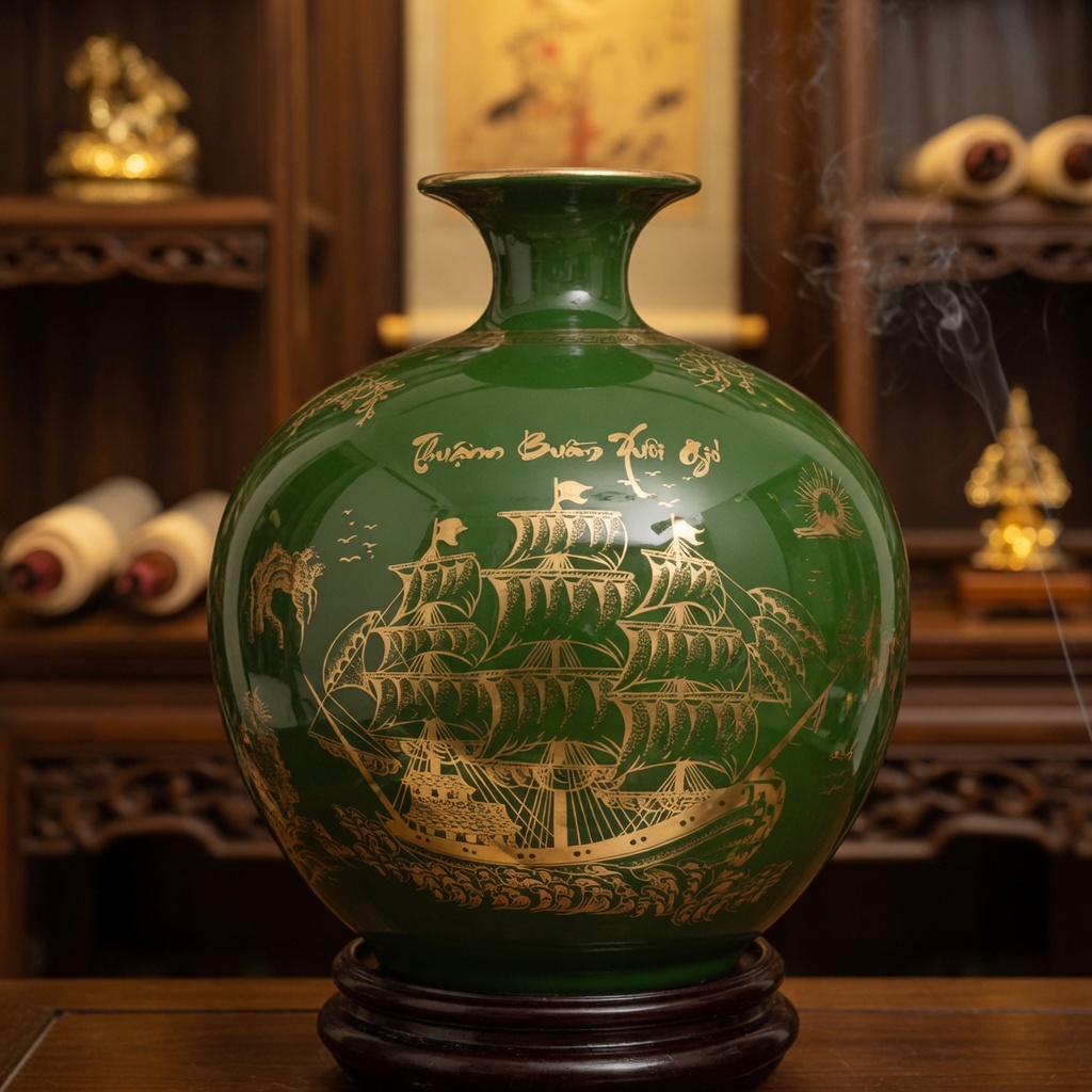 Bình Hút Lộc Thuận Buồm Xuôi Gió Màu Xanh Lục