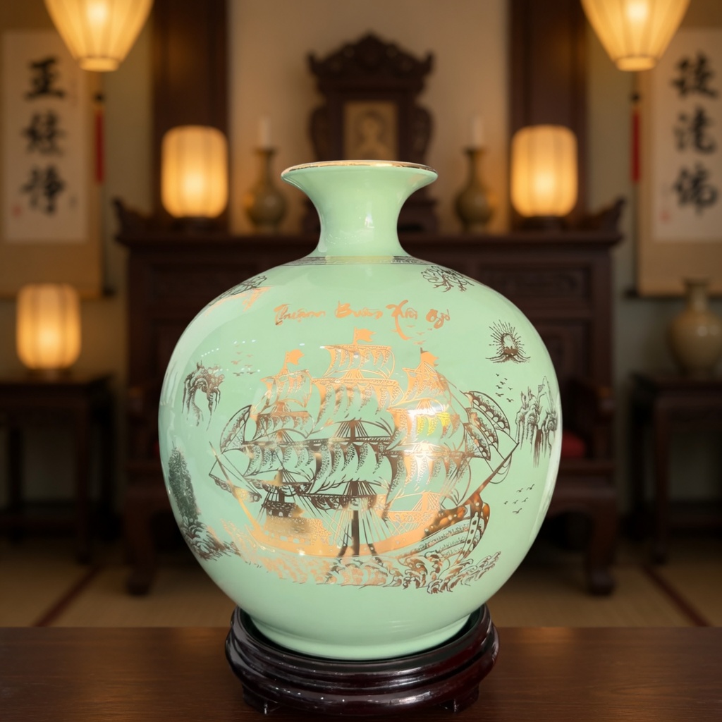 Bình Hút Lộc Thuận Buồm Xuôi Gió Màu Xanh Ngọc