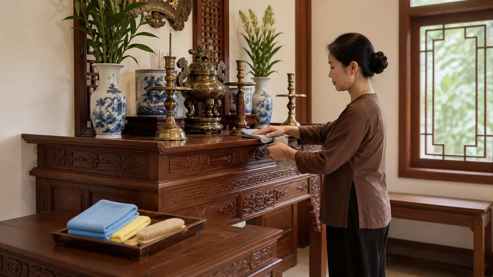 Cách vệ sinh đồ thờ an toàn bằng khăn mềm tại nhà