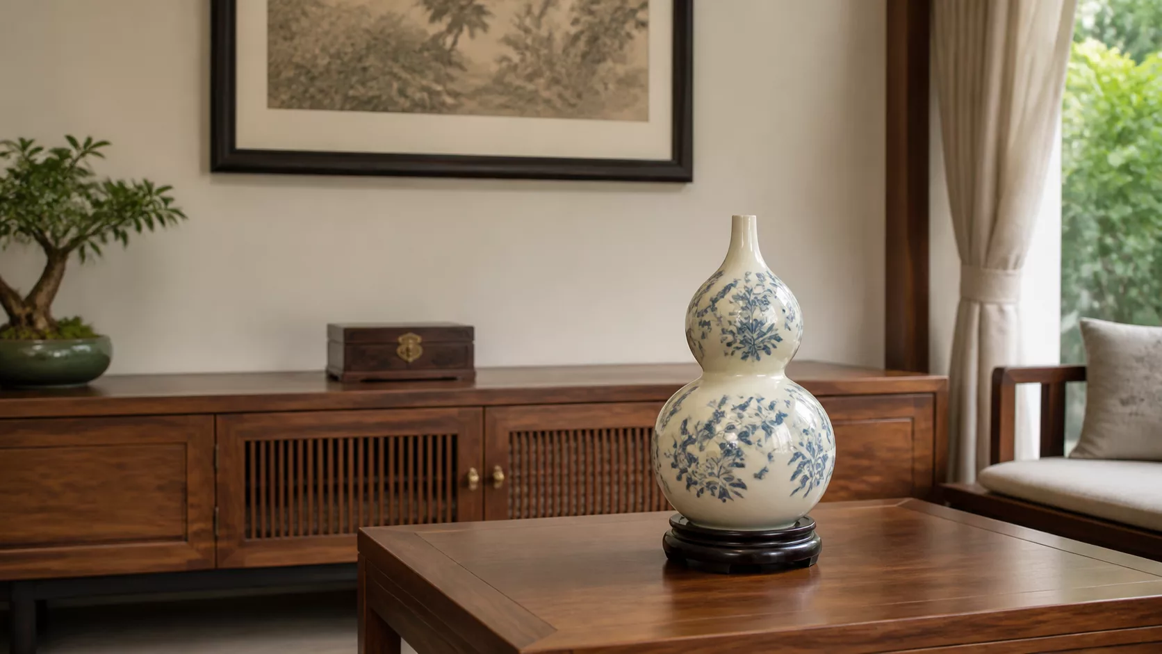 Hồ Lô phong thủy dáng hai bầu trong phòng khách