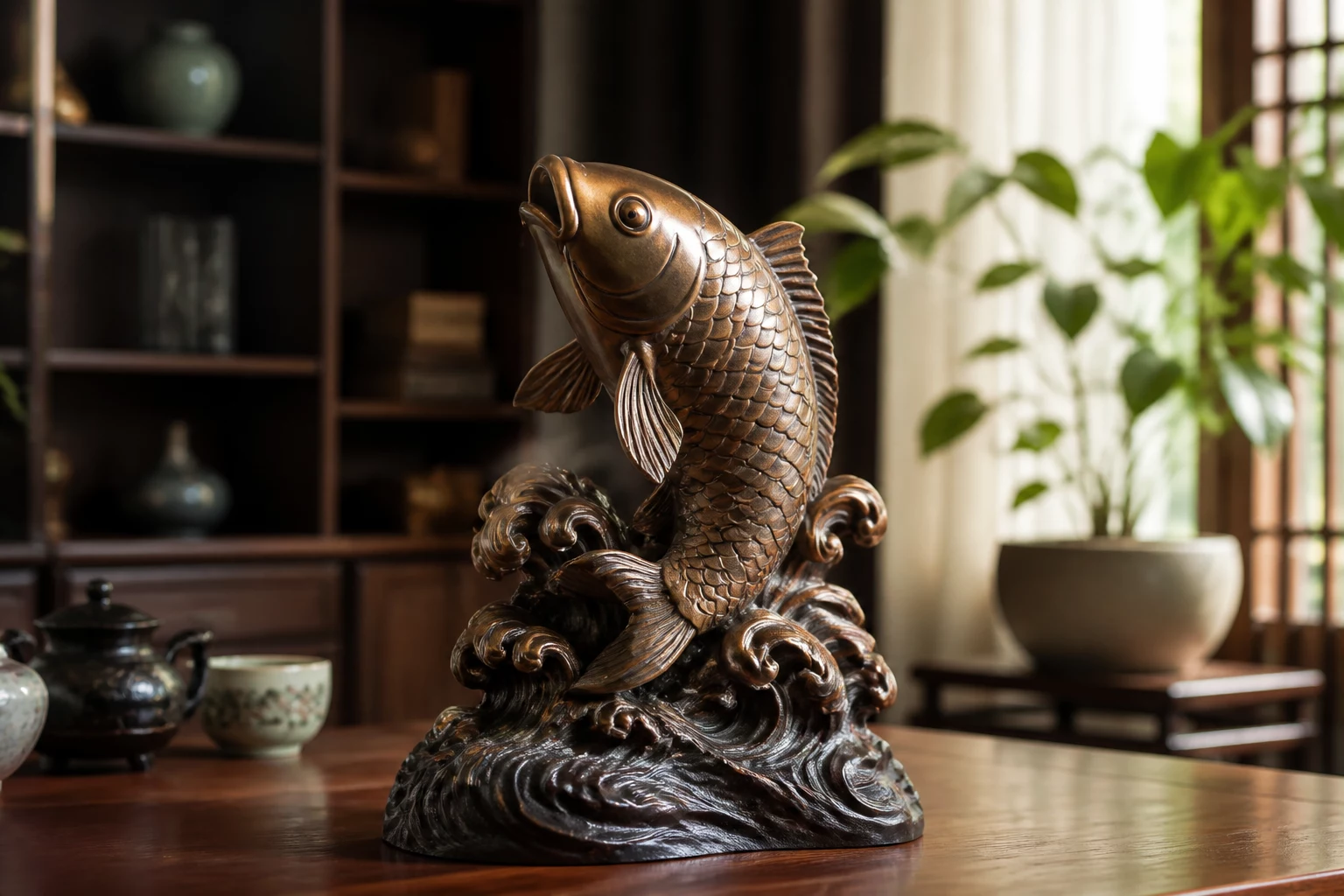 Tượng Cá Chép bằng đồng vươn lên trên sóng