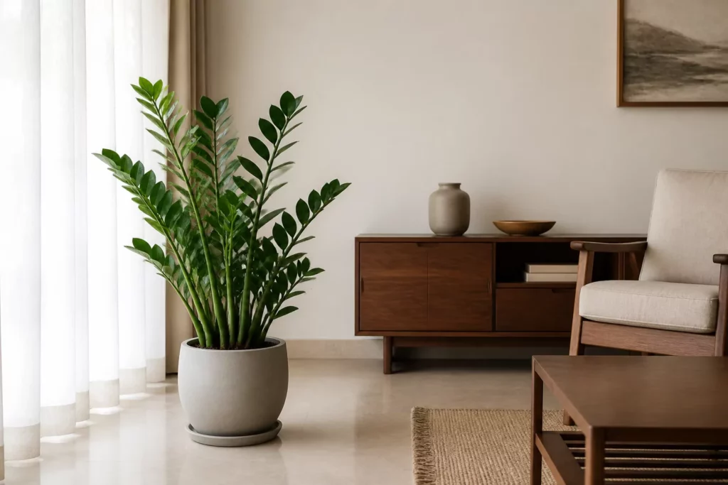 Cây Kim Tiền phong thủy đặt gần cửa sổ có ánh sáng gián tiếp