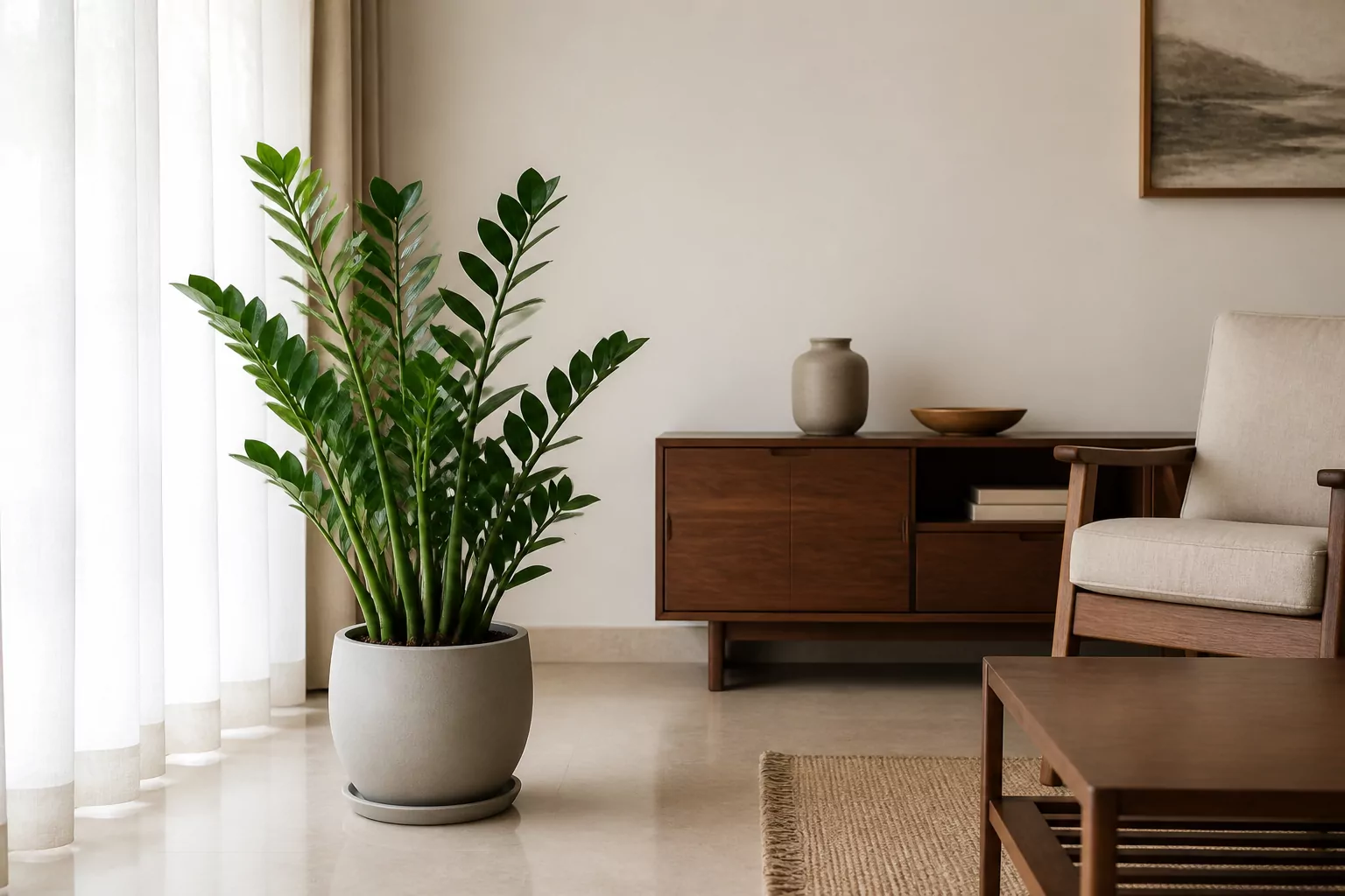 Cây Kim Tiền phong thủy đặt gần cửa sổ có ánh sáng gián tiếp