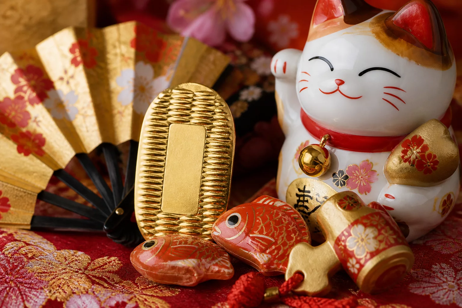 Đồng tiền Koban và vật cầm của mèo thần tài