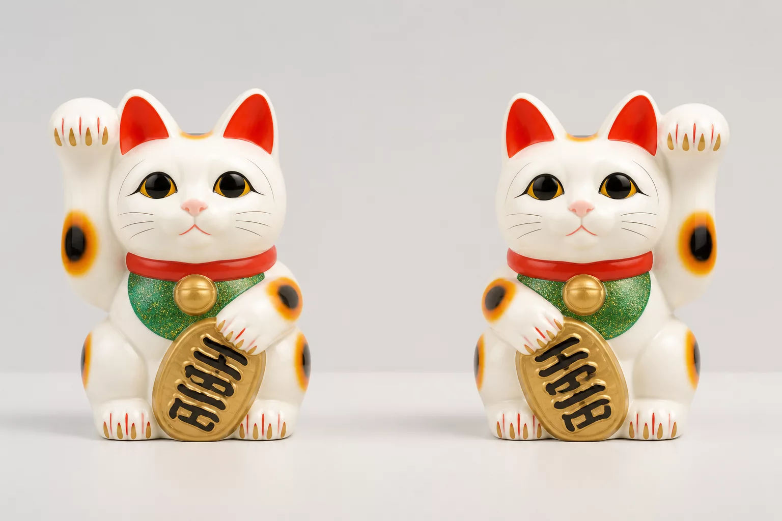 So sánh mèo thần tài vẫy tay trái và tay phải