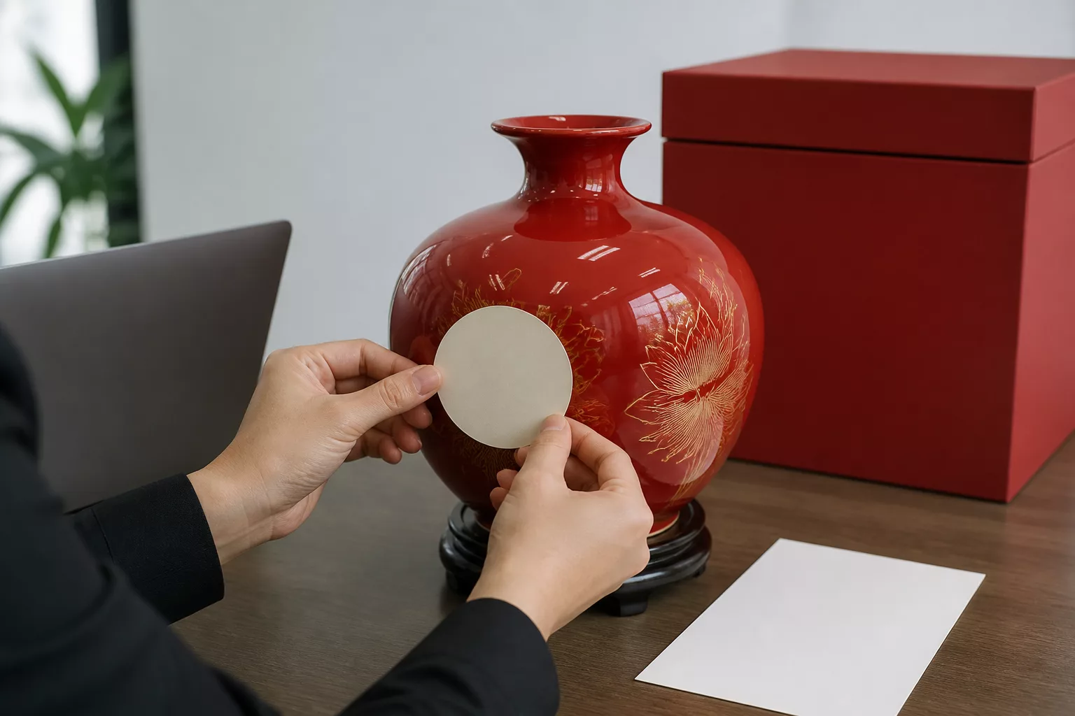 Kiểm tra vị trí logo trên Bình hút lộc đỏ họa tiết sen