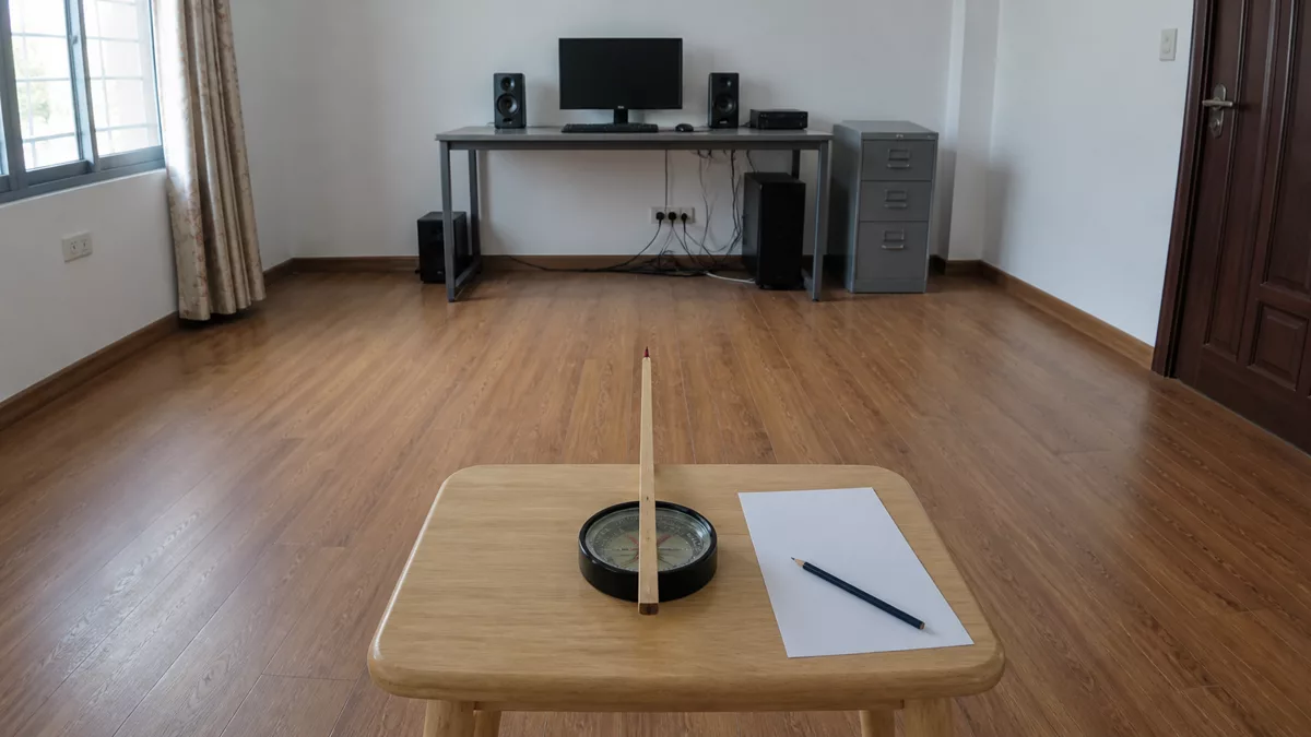 La bàn đặt tại vị trí ghế cách xa bàn kim loại và thiết bị điện