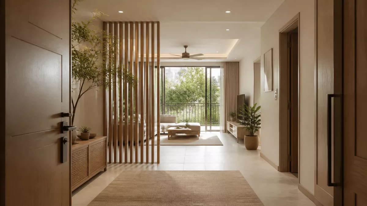 Lam gỗ lệch bên giữ riêng tư nhưng không chặn lối vào