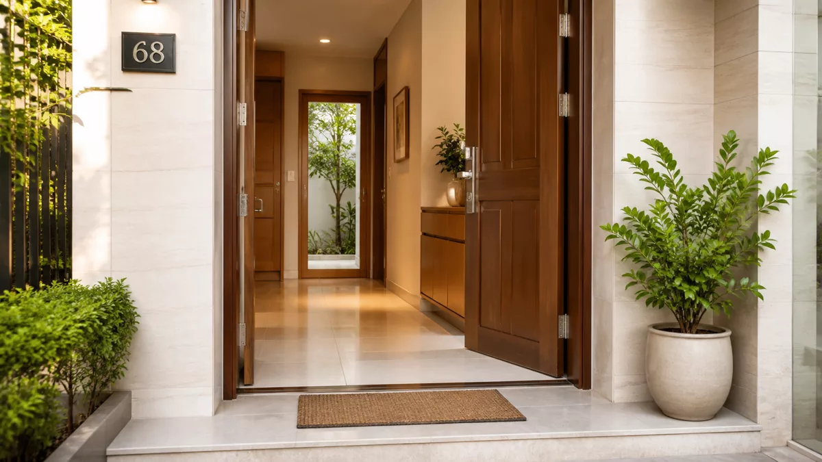 Lối vào cửa chính sáng thoáng và không có vật cản