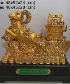 Tượng Dê Kéo Thùng Vàng